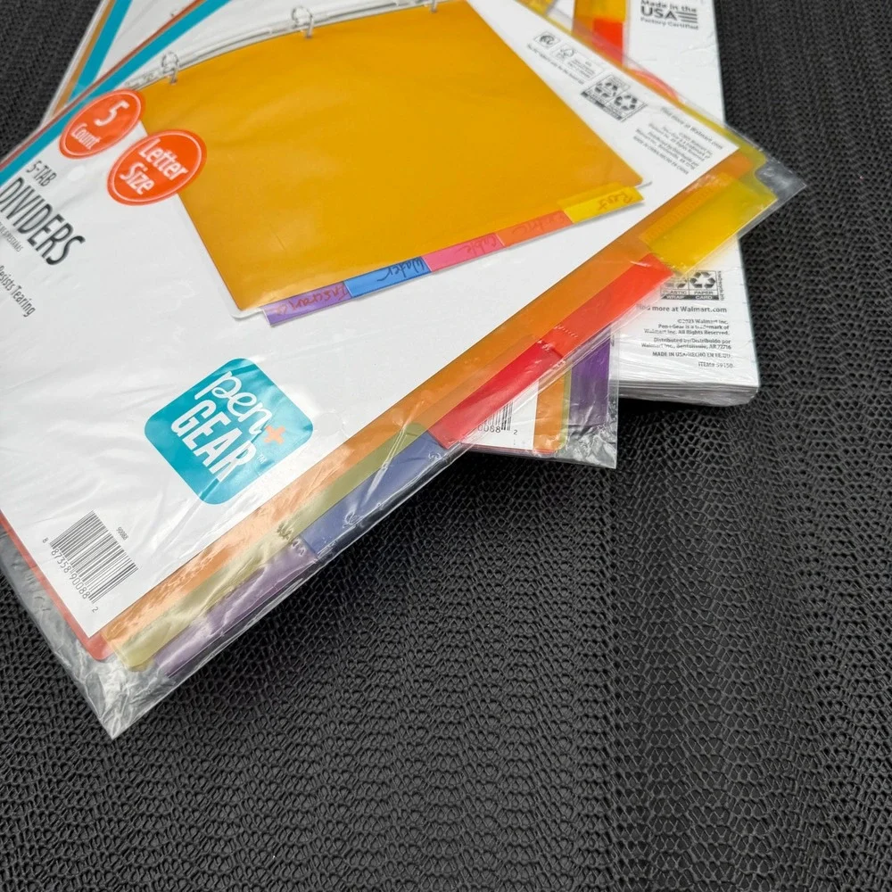 Pen+Gear Wide Ruled Filler Paper 3pk & 5-Tab Plastic Dividers 2pk Bundle 1129
